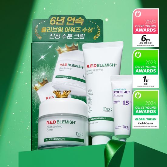 DR.G RED BLEMISH CLEAR SOOTHING CREAM 70ML SET (+70ML TUBE+PORE JET SERUM 10ML) - COKODIVE